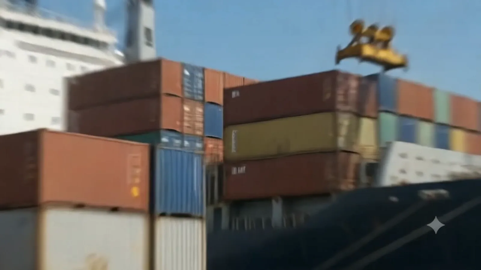 Sealed export containers stacked and ready for loading